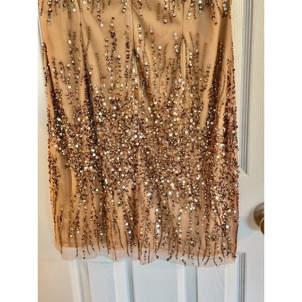 Adrianna Papell Sz 10 NWT Rose Gold Beaded Sequin Cocktail Dress Gatsby Art Deco - Picture 7 of 7